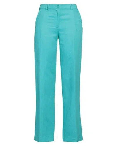 Patrizia Pepe Woman Pants Turquoise Size 10 Viscose, Linen In Blue