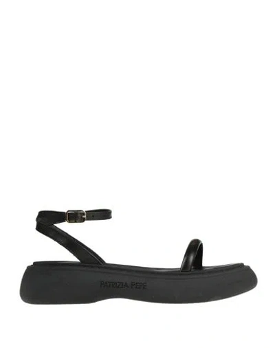 Patrizia Pepe Woman Sandals Black Size 8 Leather, Textile Fibers