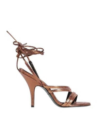 Patrizia Pepe Woman Sandals Bronze Size 6 Soft Leather In Yellow