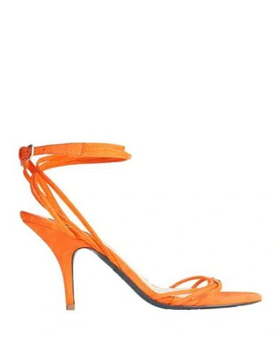 Patrizia Pepe Woman Sandals Orange Size 9 Soft Leather In Orange