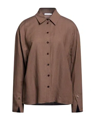 Patrizia Pepe Woman Shirt Chocolate Brown Size 6 Viscose, Linen