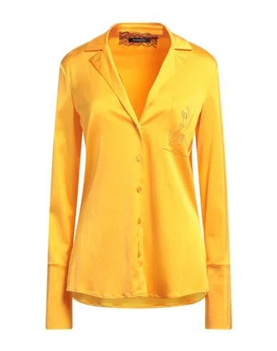 Patrizia Pepe Embroidered Patch Pocket Satin Shirt In Mandarin