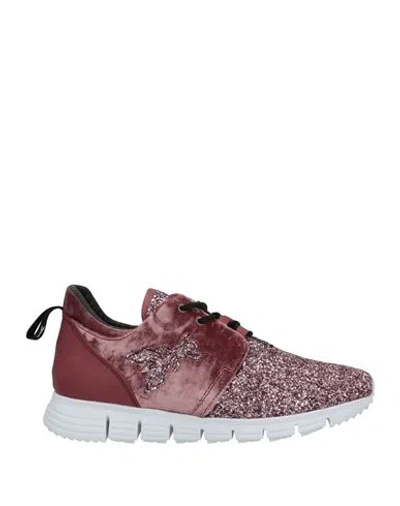Patrizia Pepe Woman Sneakers Burgundy Size 6 Polyester, Leather, Cotton In Red