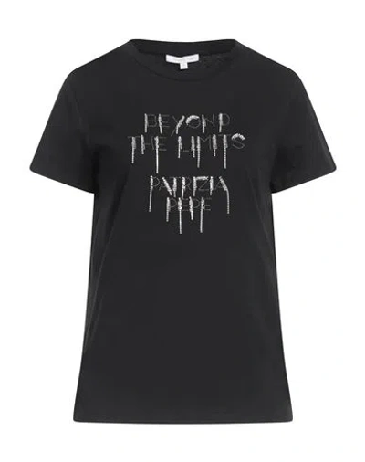 Patrizia Pepe Woman T-shirt Black Size 2 Cotton, Glass, Metal