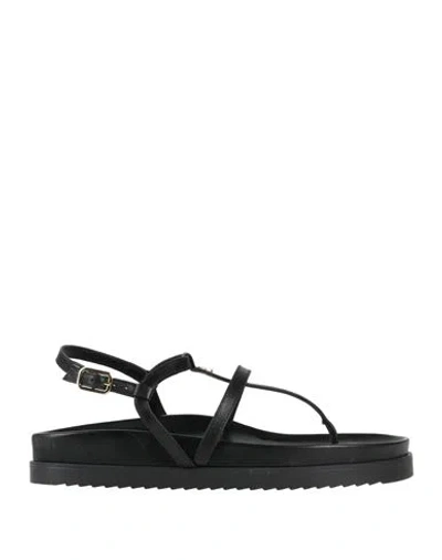 Patrizia Pepe Woman Toe Strap Sandals Black Size 8 Soft Leather