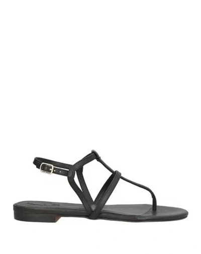 Patrizia Pepe Woman Thong Sandal Black Size 8 Leather