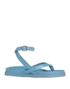 Patrizia Pepe Woman Thong Sandal Sky Blue Size 8 Leather