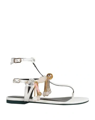 Patrizia Pepe Woman Thong Sandal White Size 8 Leather In Silver