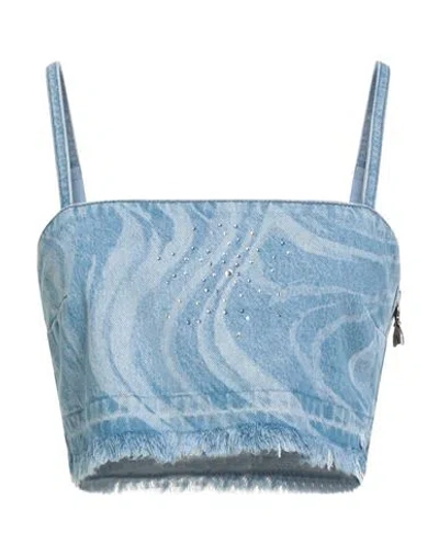Patrizia Pepe Woman Top Blue Size 8 Cotton, Lyocell, Glass