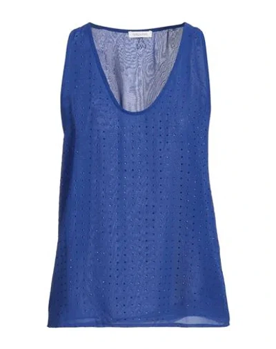 Patrizia Pepe Woman Top Bright Blue Size 8 Polyester, Glass
