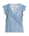 Patrizia Pepe Woman Top Light Blue Size 6 Cotton, Polyamide