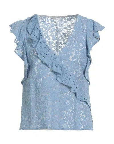 Patrizia Pepe Woman Top Light Blue Size 6 Cotton, Polyamide