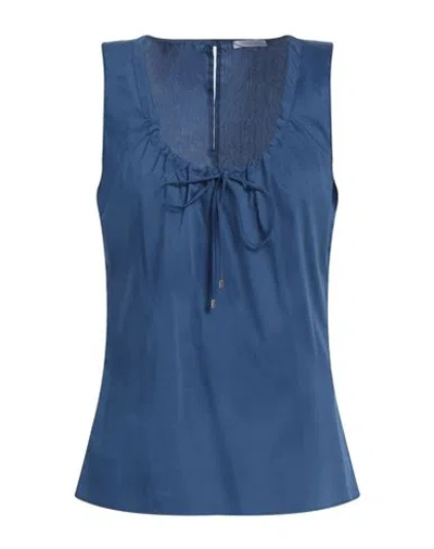 Patrizia Pepe Woman Top Navy Size 10 Cotton, Polyamide, Elastane