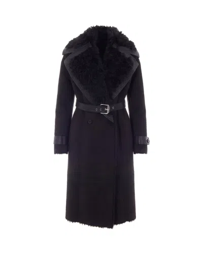 Patrizia Pepe Suede-effect Fluffy Coat In Black