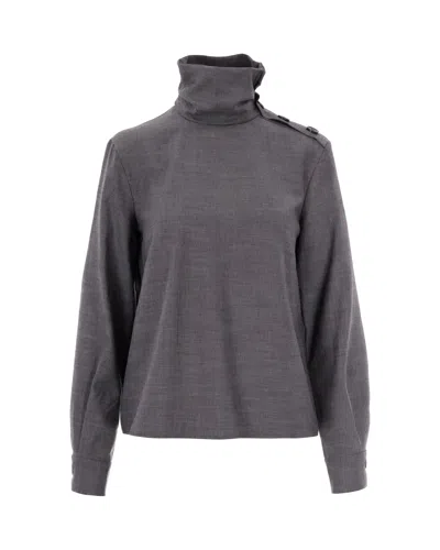 Patrizia Pepe Women's Turtleneck Button-shoulder Blouse In Gray Flannel