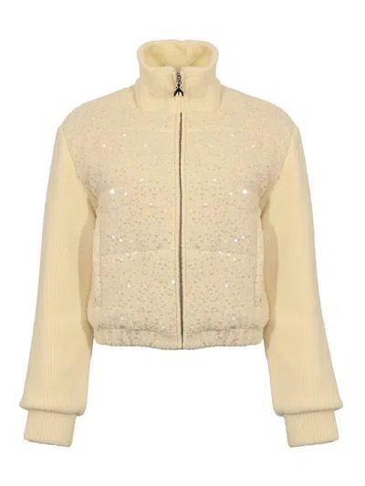 Patrizia Pepe Wool Blend Bomber Jacket With Sequins In Animal Print