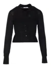 Patrizia Pepe Wool Sweater With Buttons And Internal Top In Black