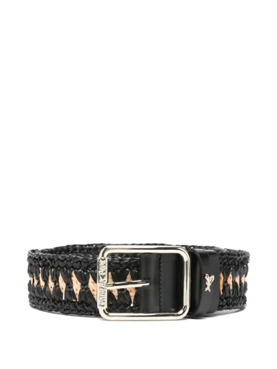 Patrizia Pepe Woven Raffia Belt In Black