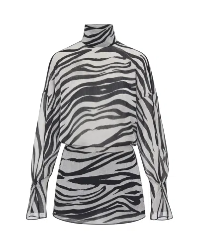 Patrizia Pepe Zebra Print Turtleneck Top In Blue