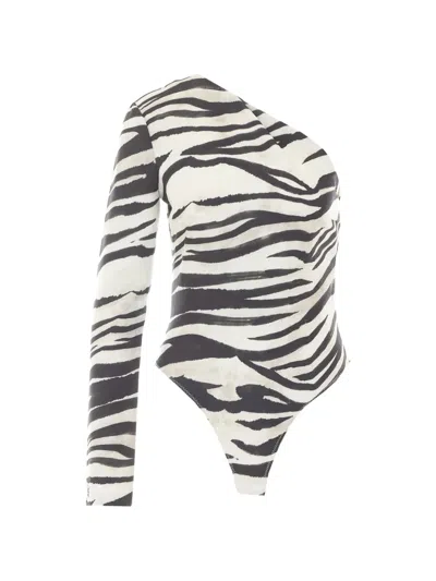 Patrizia Pepe Zebra-print One-shoulder Bodysuit In Animal Print