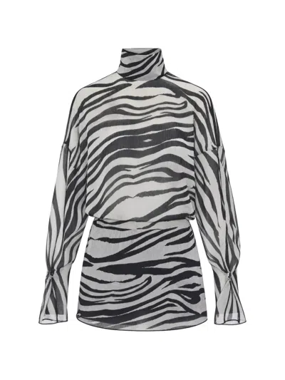 Patrizia Pepe Zebra-print Open-back Mini Dress In Black