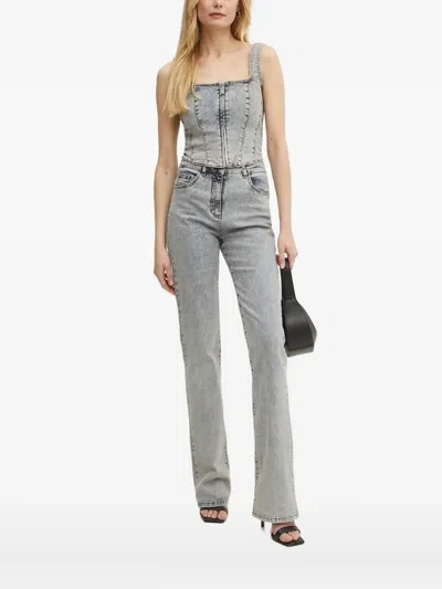 Patrizia Pepe Zip-front Denim Top In Gray
