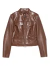 Patrizia Pepe Zip-front Flap-pocket Jacket In Brown