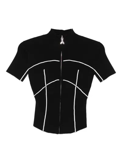 Patrizia Pepe Zip-front Ribbed Top In Black