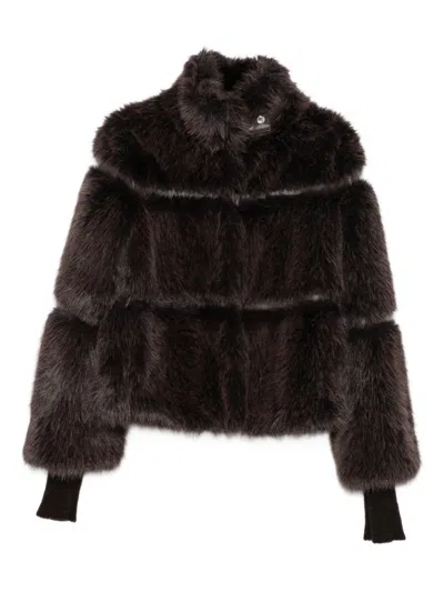 Patrizia Pepe Zip-up Faux Fur Jacket In Animal Print
