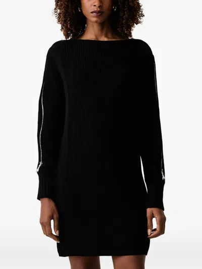 Patrizia Pepe Zip-detail Ribbed Mini Dress In Black