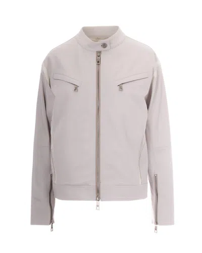 Patrizia Pepe Zipped Leather Jacket In White