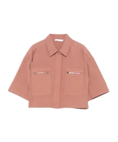 Patrizia Pepe Zip-pocket Dropped-shoulder Shirt In Brown