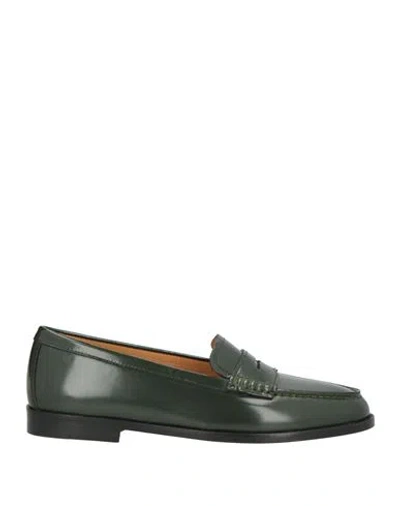 Patrizio Dolci Woman Loafers Green Size 11 Leather