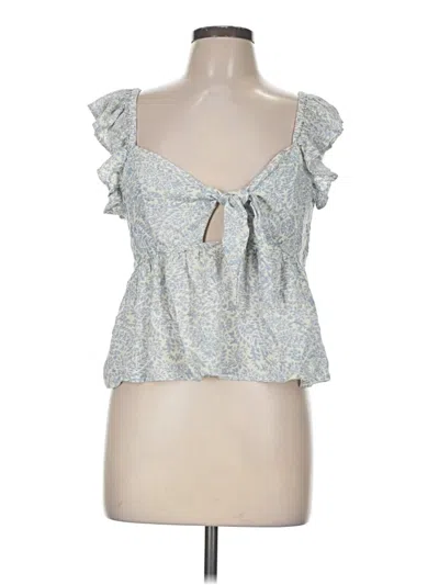Pre-owned Patrons Of Peace Short Sleeve Top Blue Sweetheart Neckline Tops