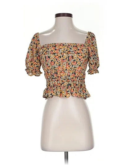 Pre-owned Patrons Of Peace Short Sleeve Top Yellow Sweetheart Neckline Tops