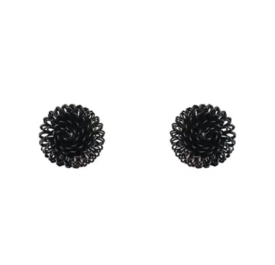 Pat’s Jewelry Women's Black Single Clip Pompom Earrings