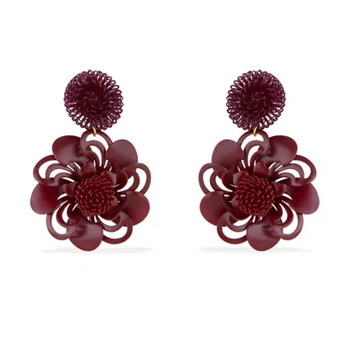 Pat’s Jewelry Women's Deep Red Pompom Flower Earrings In Burgundy