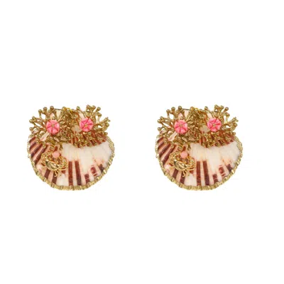 Pat’s Jewelry Women's Gold / Pink Scallop Clip Earrings In Multi