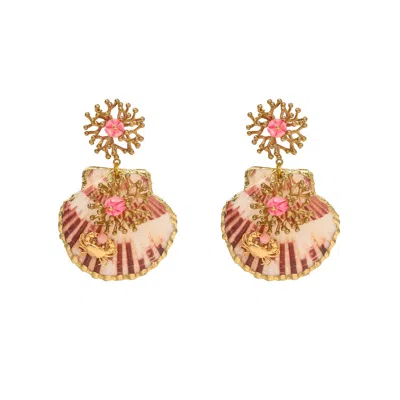Pat’s Jewelry Women's Gold / Pink Scallop Earrings In Multi