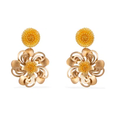 Pat’s Jewelry Women's Gold Pompom Flower Earrings In Orange