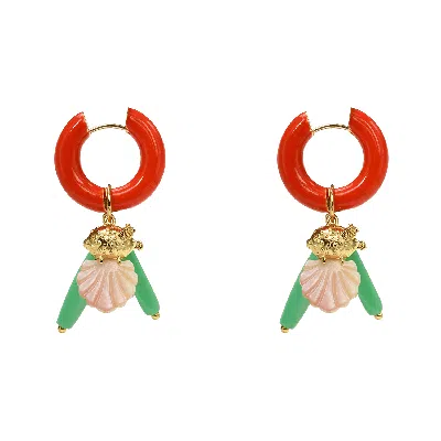 Pat’s Jewelry Women's Gold / Red Kotor Hoop Earrings In Multi