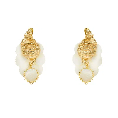 Pat’s Jewelry Women's Gold / White Cone Shell Earrings In Multi