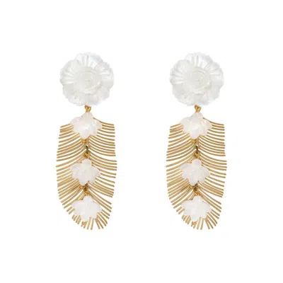 Pat’s Jewelry Women's Gold / White Jasmine Leaf  Earrings In Multi