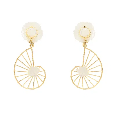 Pat’s Jewelry Women's Gold / White Shell Hoop Earrings In Multi