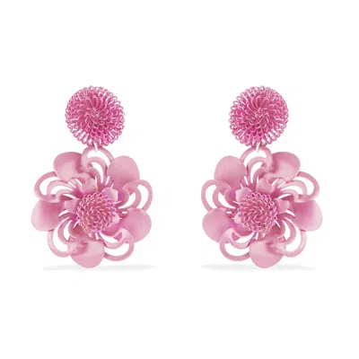 Pat’s Jewelry Women's Pink Pompom Flower Earrings