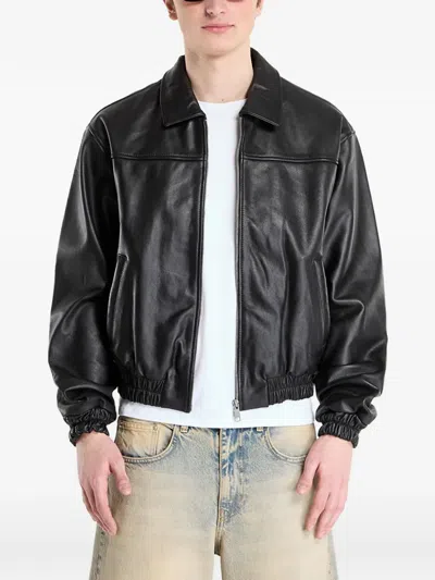Patta Logo-patch Leather Bomber Jacket In Black