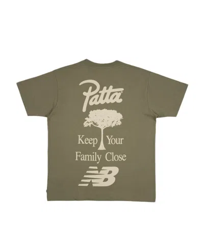 Pre-owned Patta Men's  New Balance Family T-shirt In Oil Green