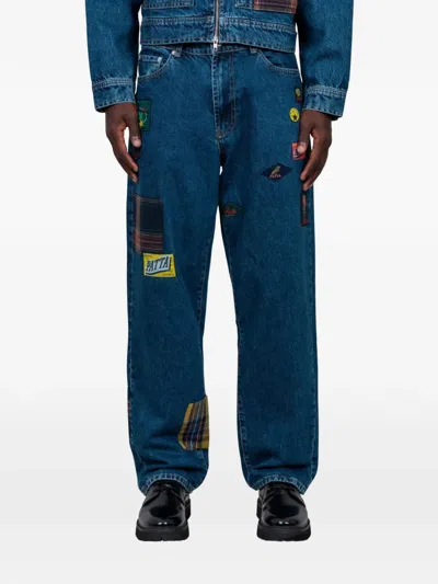 Patta Patchwork Labelled Trousers In Blue