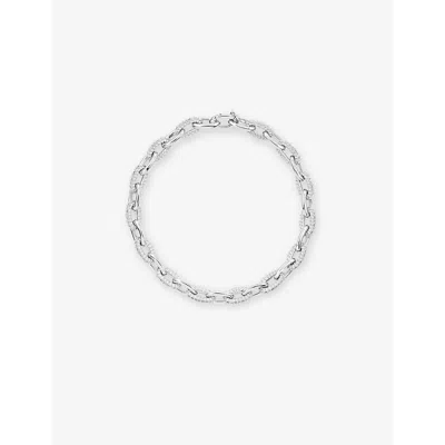 Pattaraphan Mens Pavé Baby Seamless Link Rhodium-plated 925 Sterling Silver Bracelet