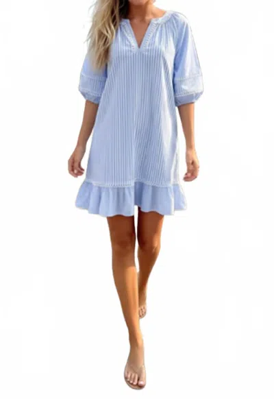 Patty Kim 3/4 Sleeves Como Stripe Dress In Blue